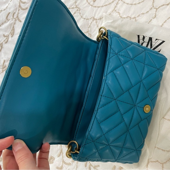 Zara blue quilted chain strap shoulder bag - Picture 3 of 4